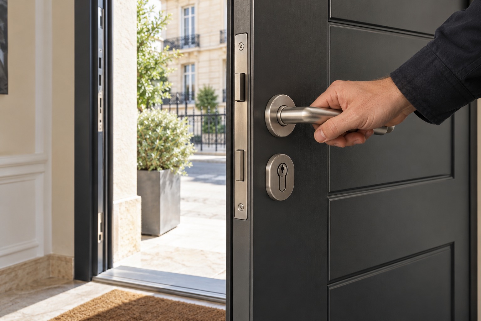 Poignée et serrure de porte